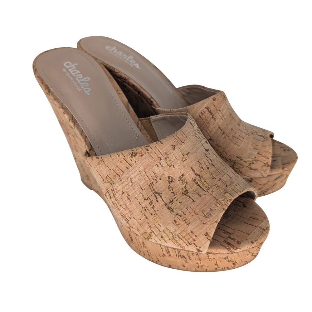 Charles David Amilia Cork Wedge Women 9.5 Natural Platform Slide Boho Chic Y2K